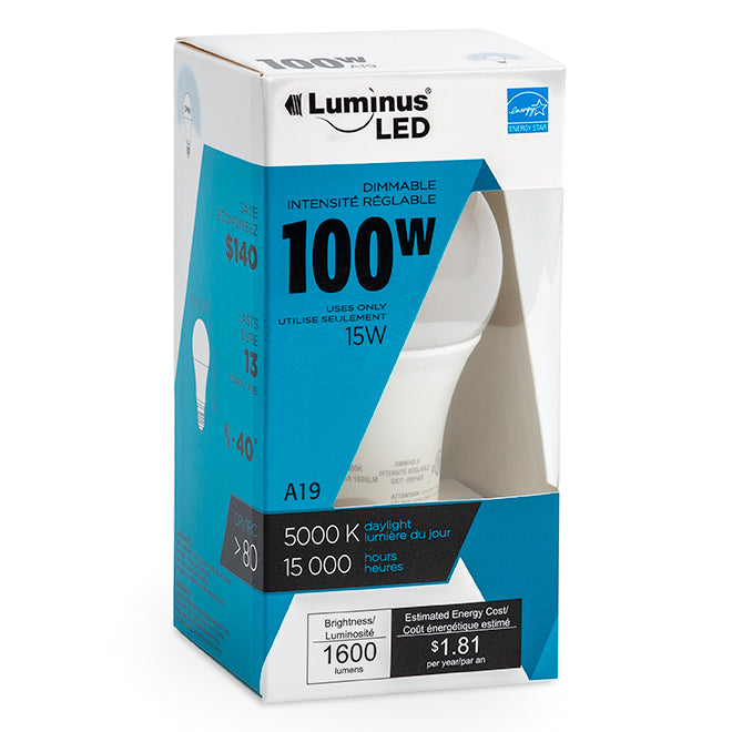 Luminus 15W A19 LED Bulb 6 PACK | 2700K & 5000K | 1600LM | Dimmable | 100W Equivalent | Energy Star - Buchanan Lighting LTD.