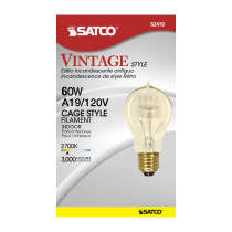 Satco Vintage Style Incandescent A19 Bulb, 60W, E26 Medium Base, Clear, Quad Loop Filament, 2700K, 240 lm, Dimmable (120V) - Buchanan Lighting LTD.
