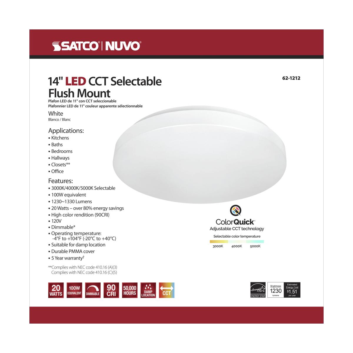 14-Inch Acrylic LED Flush Mount Light – 20W, 5CCT Selectable, Dimmable - Buchanan Lighting LTD.