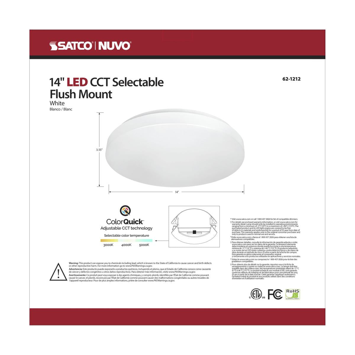 14-Inch Acrylic LED Flush Mount Light – 20W, 5CCT Selectable, Dimmable - Buchanan Lighting LTD.
