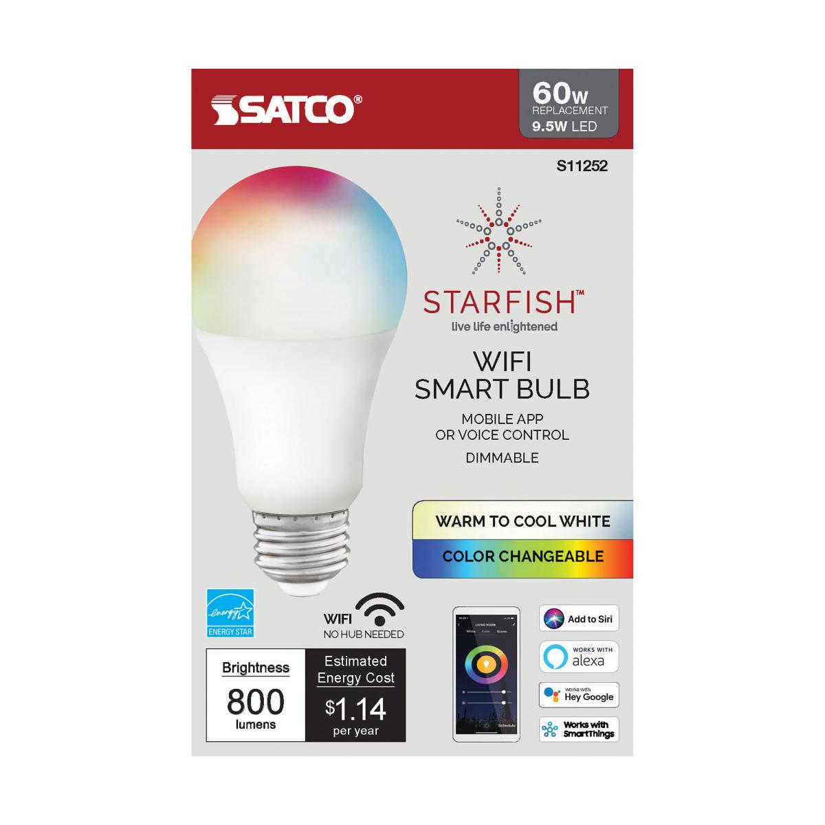 Smart A19 LED Bulb | 9.5W | RGB & Tunable White (2700K-5000K) | Starfish IoT | E26 Base | 800 Lumens | 120V - Buchanan Lighting LTD.
