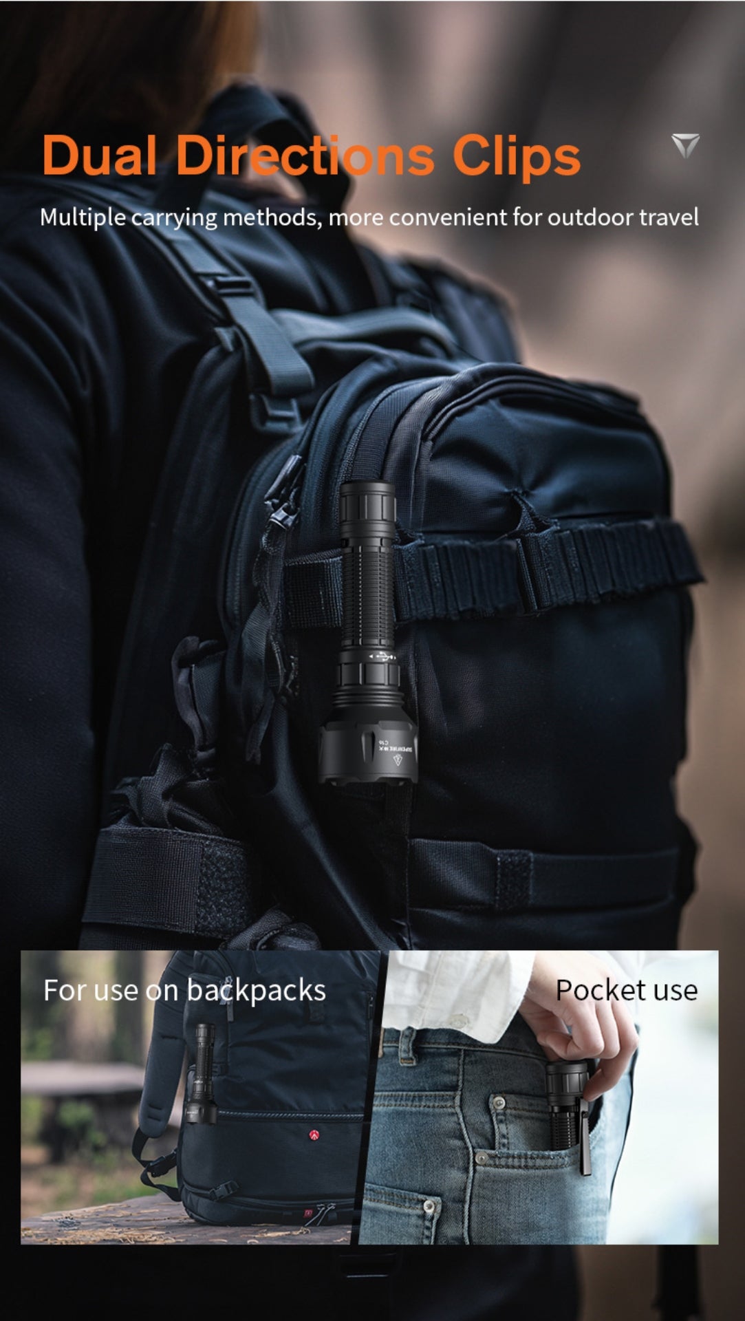 SUPERFIRE C16 Long-Range LED Flashlight | 2700LM, 500m Beam, Rechargeable - Buchanan Lighting LTD.