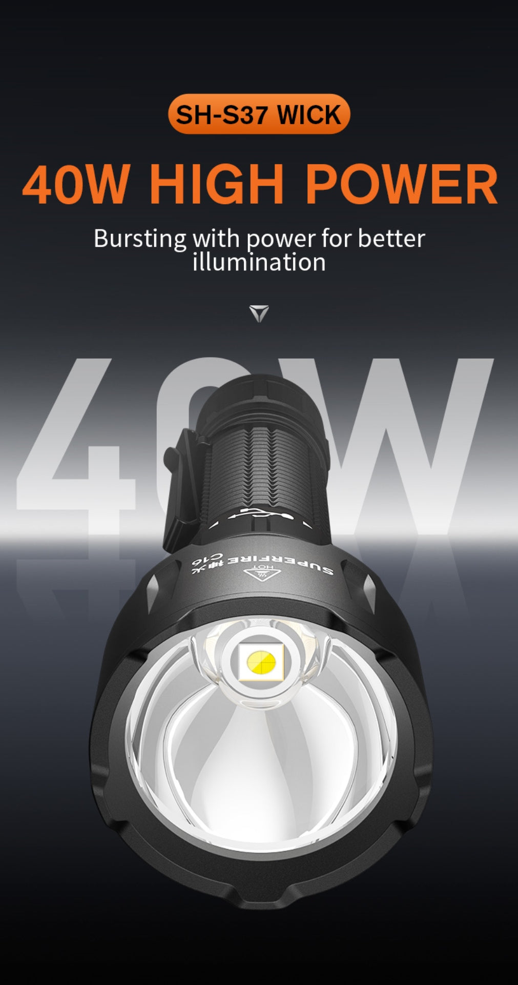 SUPERFIRE C16 Long-Range LED Flashlight | 2700LM, 500m Beam, Rechargeable - Buchanan Lighting LTD.