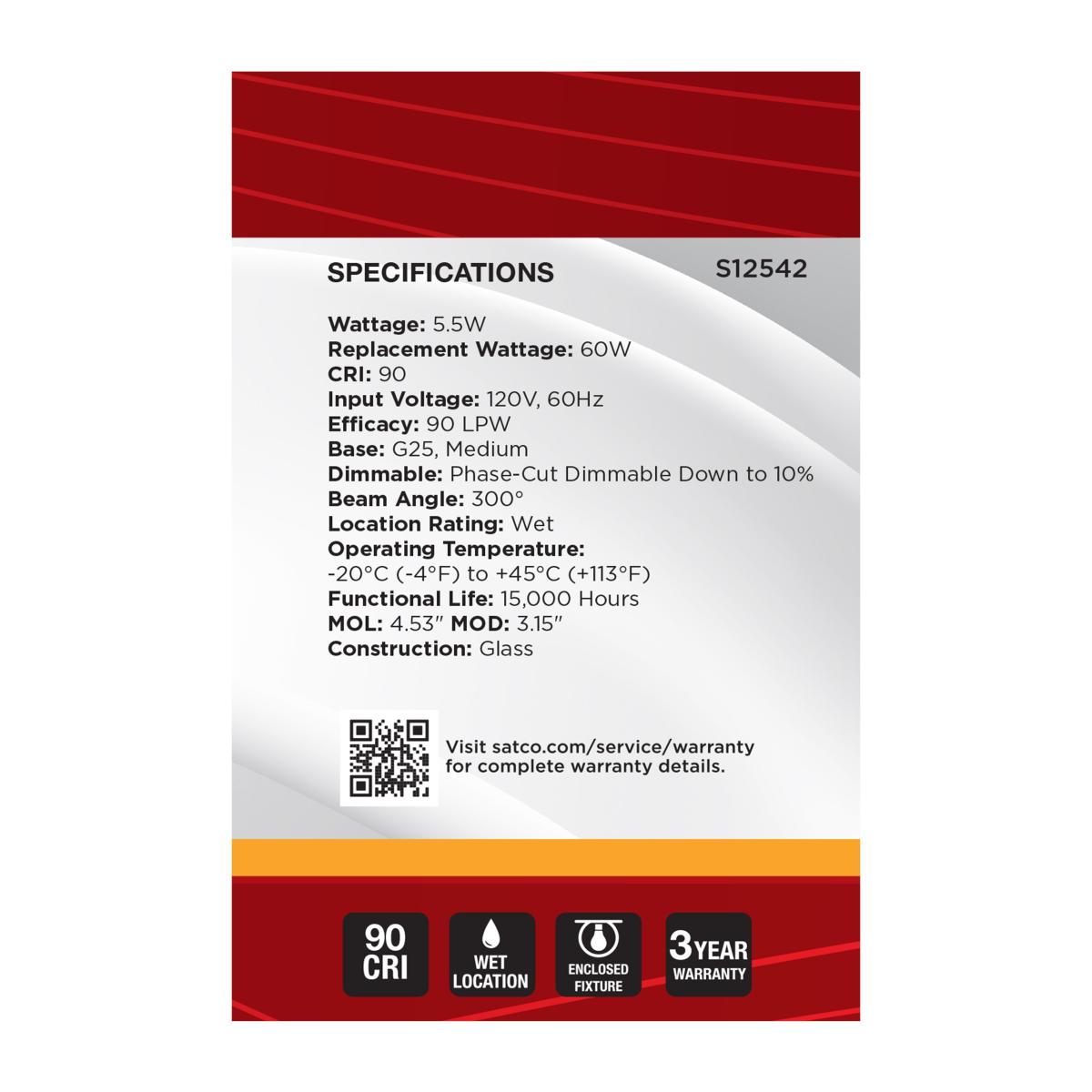 G25 Gold Half Mirror LED Bulb – 5.5W (60W Equivalent) | 2700K Warm White | Dimmable - Buchanan Lighting LTD.