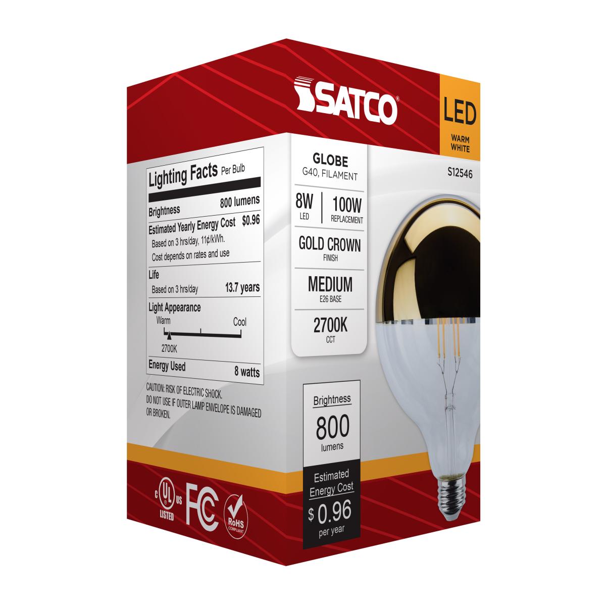 G40 Gold Half Mirror LED Bulb – 8W (100W Equivalent) | 2700K Warm White | Dimmable - Buchanan Lighting LTD.