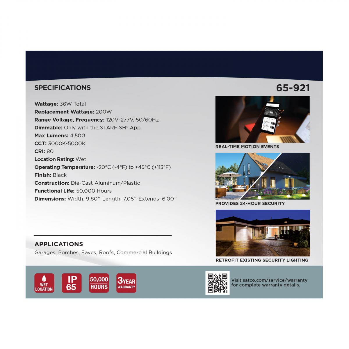 Smart Outdoor Rectangular Security Light with Camera | 36W | Tunable White (3000K-5000K) | Starfish IoT | Black Finish | WiFi Enabled - Buchanan Lighting LTD.