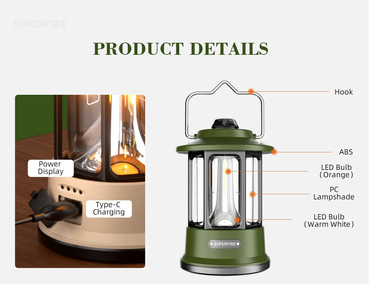 T35 LED Rechargeable Retro Camping Lantern | Vintage-Style Outdoor Light - Buchanan Lighting LTD.