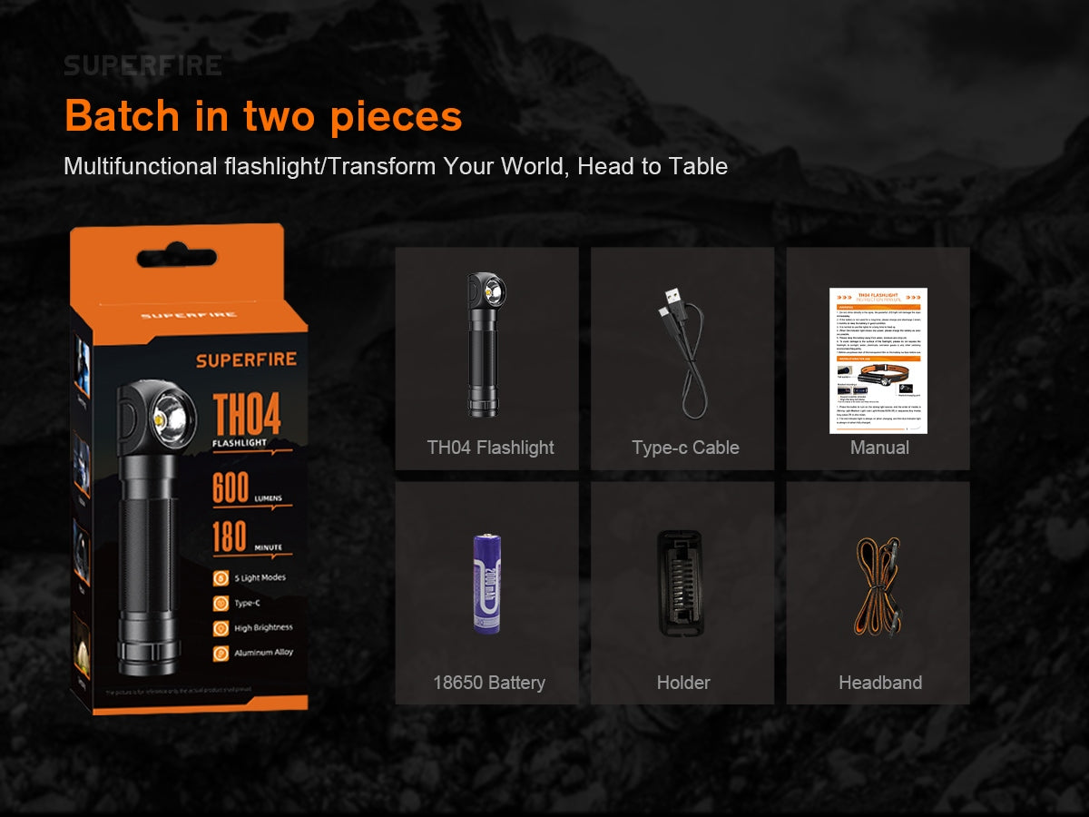 SUPERFIRE TH04 Magnetic Rechargeable Flashlight/Headlamp | 600LM, Multi-functional - Buchanan Lighting LTD.
