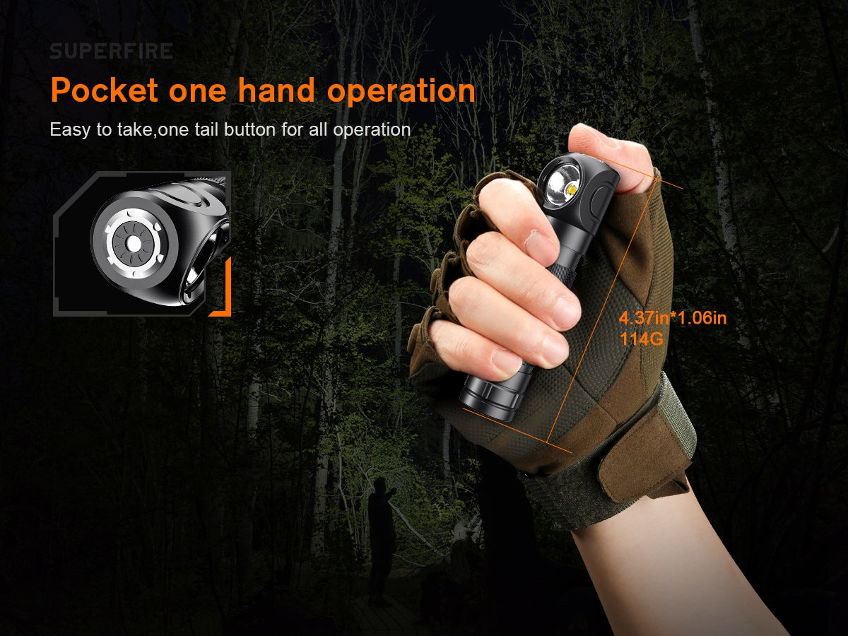 SUPERFIRE TH04 Magnetic Rechargeable Flashlight/Headlamp | 600LM, Multi-functional - Buchanan Lighting LTD.