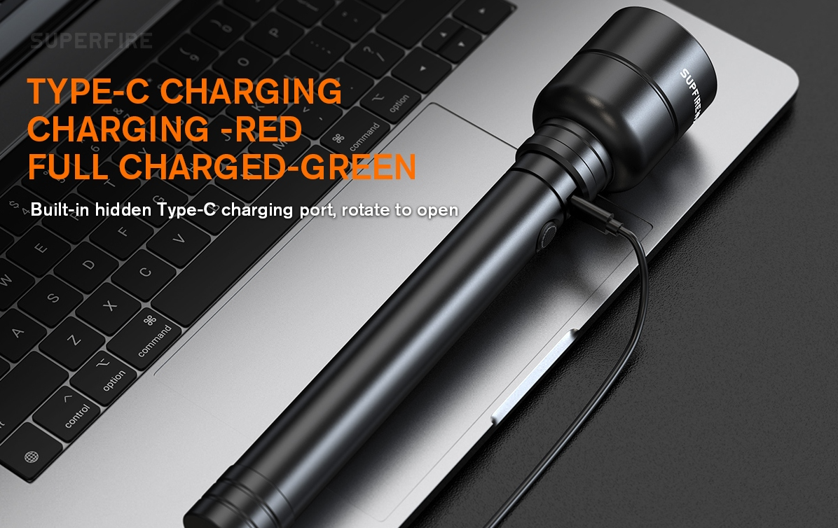 SUPERFIRE Y16 High Power LED Flashlight | 1660LM, USB-C Rechargeable - Buchanan Lighting LTD.