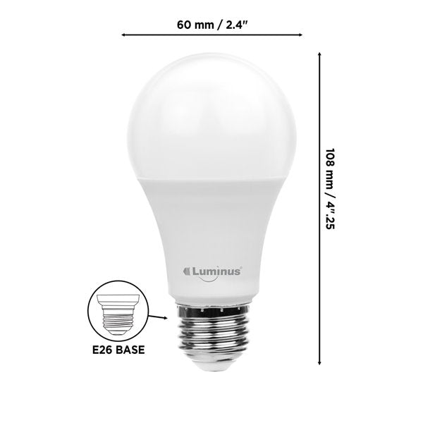 Luminus 8W A19 LED Bulb | 12-Pack | 2700K & 5000K | 800LM | Dimmable | 60W Equivalent - Buchanan Lighting LTD.