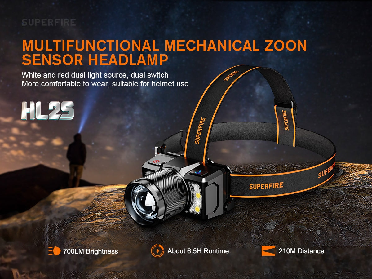 SUPERFIRE HL25 USB Rechargeable Headlamp | 700LM Super Bright LED