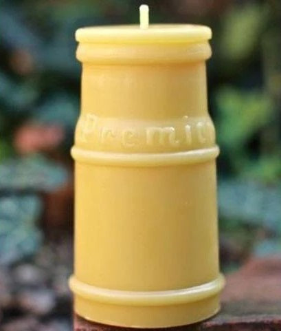 Vintage Premier Milk/Cream Glass Bottle Candle | 100% Canadian Beeswax | Handmade | Circa 1920s | Eco-Friendly - Buchanan Lighting LTD.