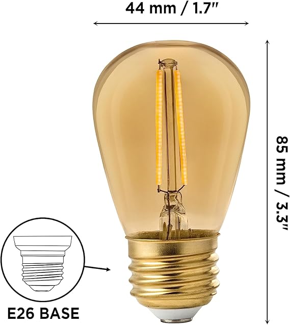 Luminus 1.2W S14 Vintage Filament LED Bulb | 2200K Amber | 90LM | Non-Dimmable | 12-Pack - Buchanan Lighting LTD.