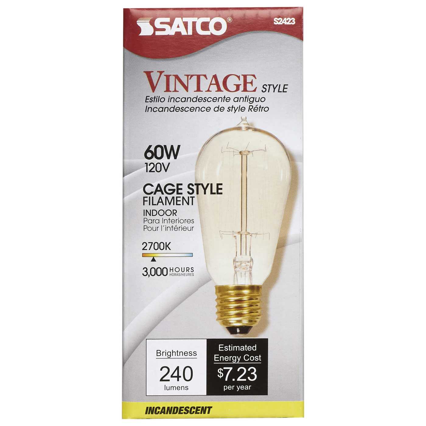 Satco Vintage Style Incandescent ST19 Bulb, 60W, E26 Medium Base, Clear, Cage Filament, 2700K, 240 lm, Dimmable (120V) - Buchanan Lighting LTD.
