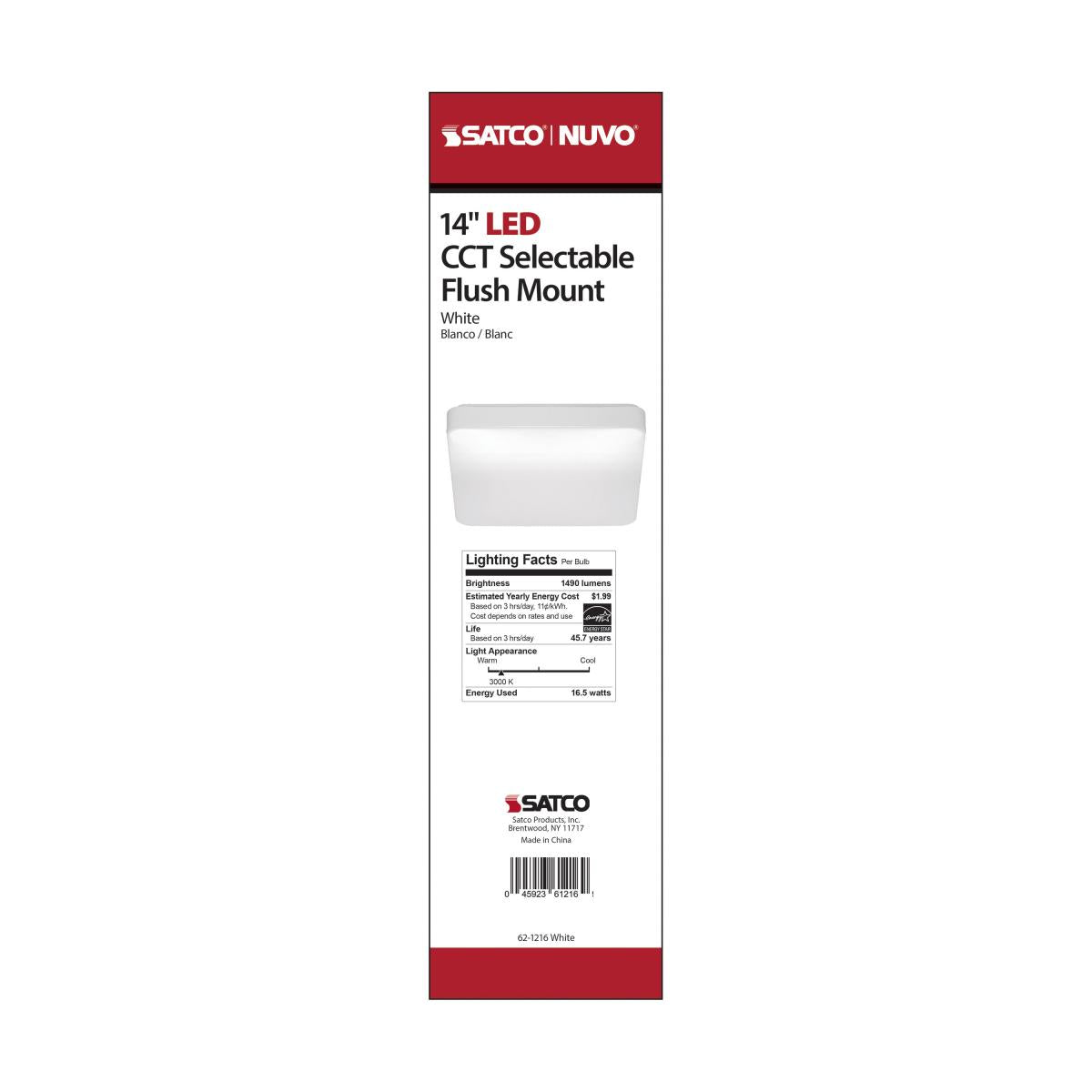 14-Inch Square LED Flush Mount Light – CCT Selectable, White Acrylic - Buchanan Lighting LTD.