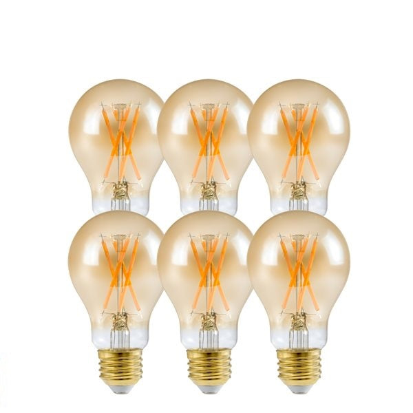 Luminus 8W A19 Vintage Filament LED Bulb | 2200K Amber | 800LM | Dimmable | 6-Pack