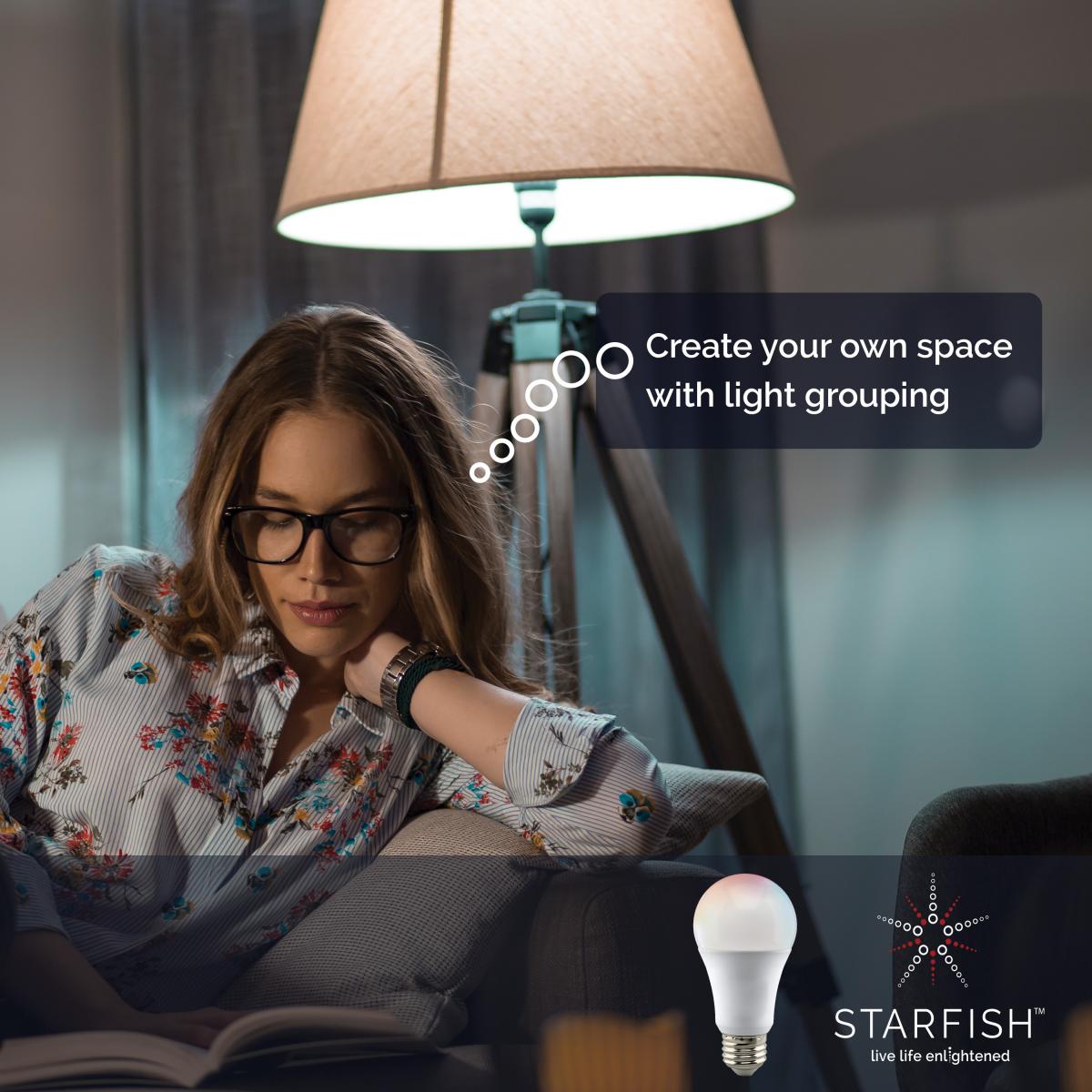 Smart A19 LED Bulb | 9.5W | RGB & Tunable White (2700K-5000K) | Starfish IoT | E26 Base | 800 Lumens | 120V