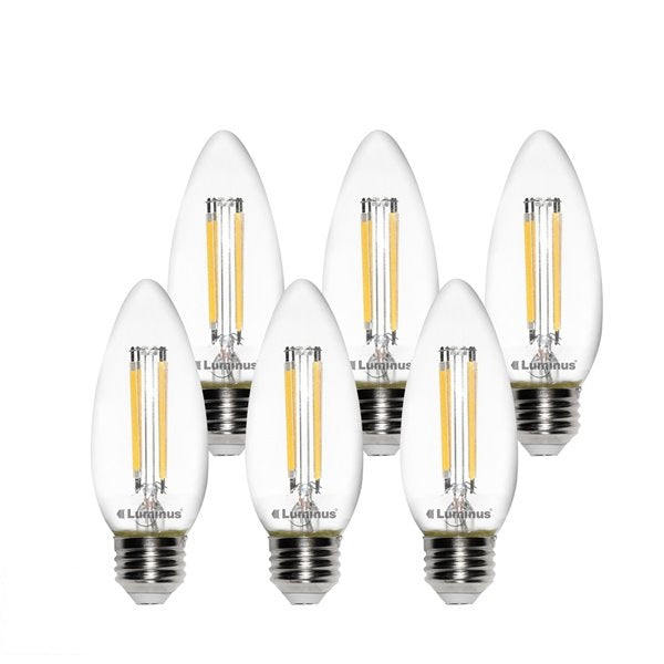 Luminus 6W B10 Filament LED Bulb | 6-Pack | 2700K & 5000K | 500LM | Dimmable | 60W Equivalent