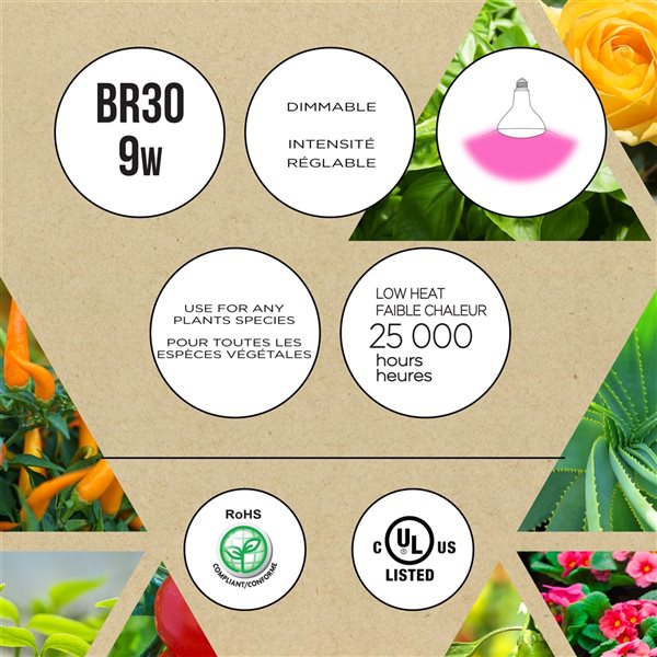 Luminus 9W BR30 LED Grow Light | Dimmable | 120V | 25,000 Hours | E26 Base