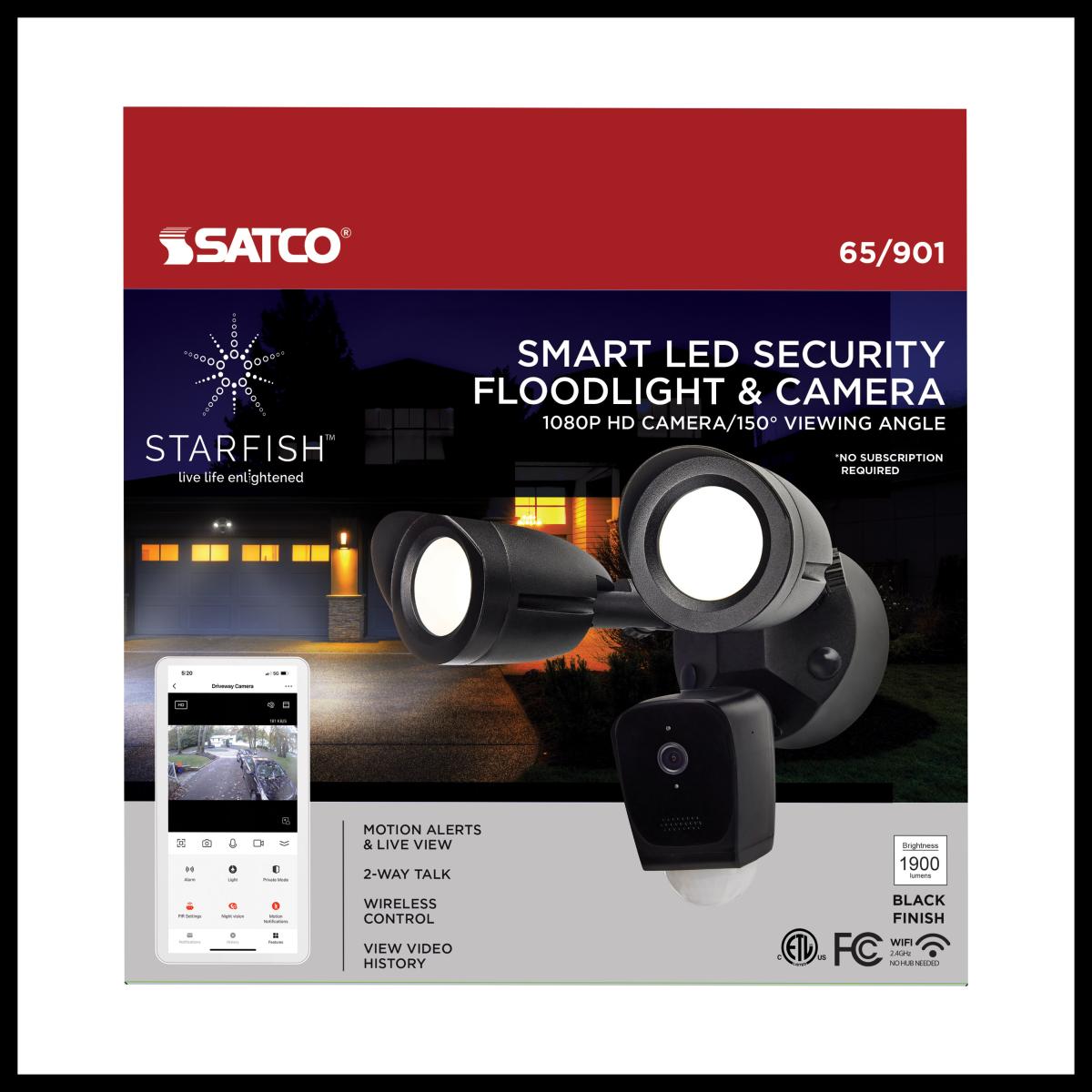 Smart Outdoor Bullet Security Light with Camera | 20W | 3000K Warm White | Starfish IoT | WiFi Enabled | Black Finish