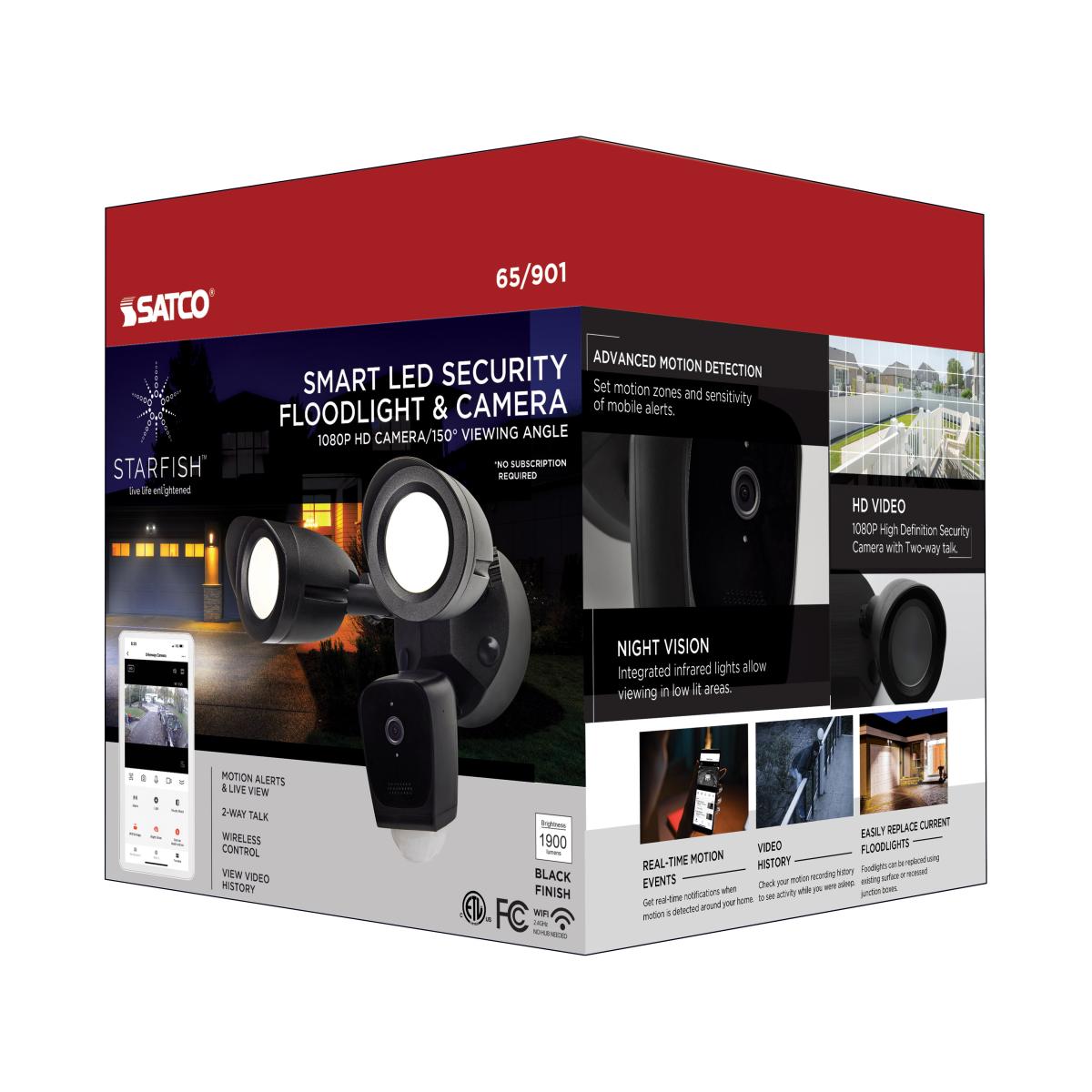 Smart Outdoor Bullet Security Light with Camera | 20W | 3000K Warm White | Starfish IoT | WiFi Enabled | Black Finish
