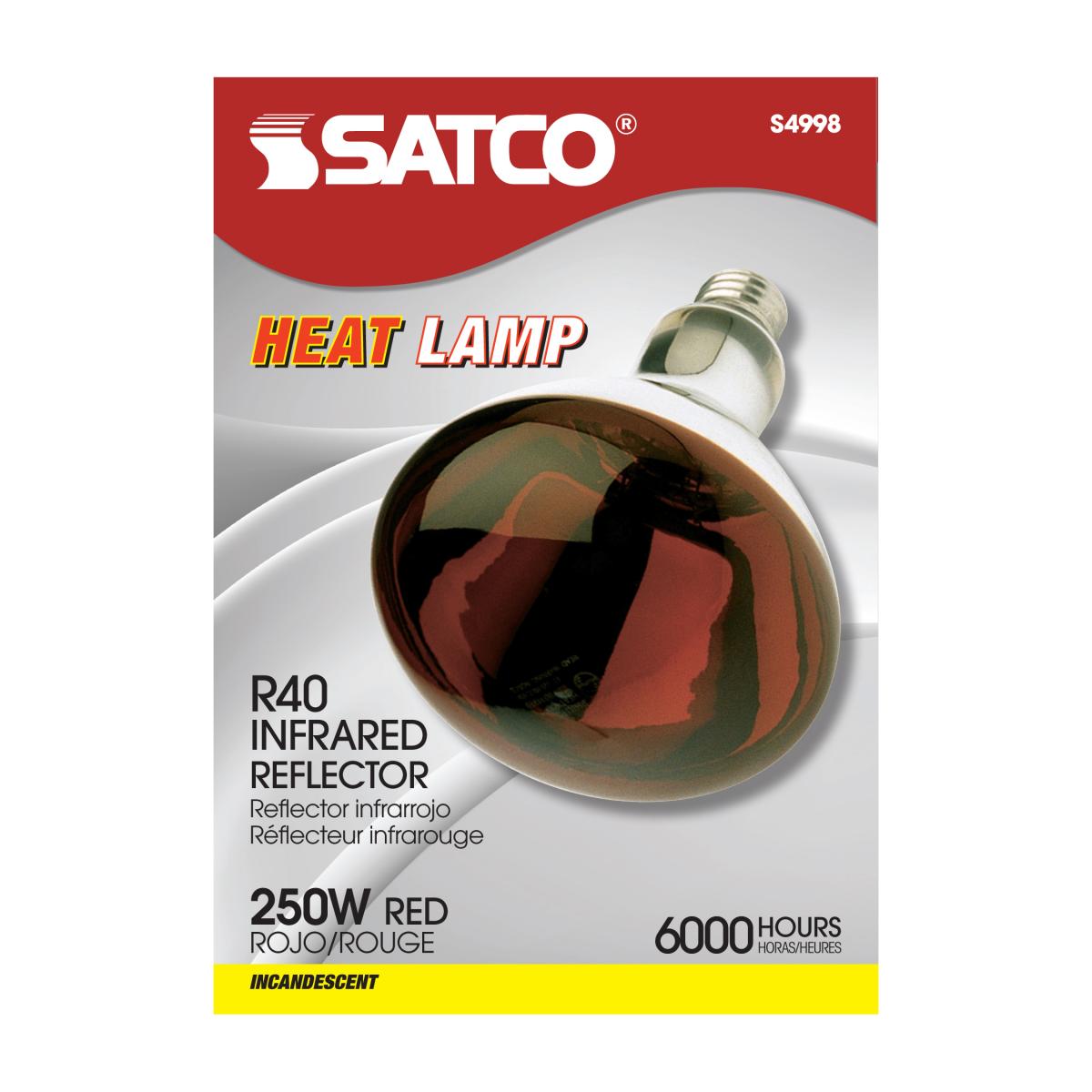 E26 250W R40 Infrared Heat Lamp | 12-Pack | Red Glass | 120V | 6000 Hours | Dimmable