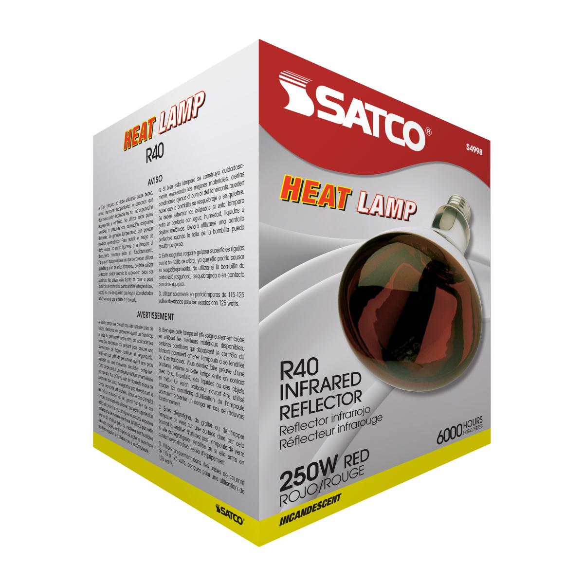 E26 250W R40 Infrared Heat Lamp | 12-Pack | Red Glass | 120V | 6000 Hours | Dimmable