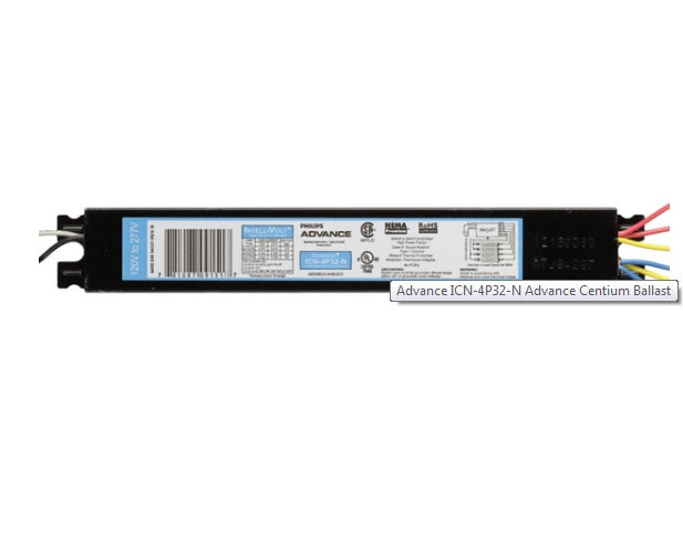 Advance Centium ICN-4P32-N Electronic Fluorescent Ballast | Instant Start, 120-277V, Parallel Lamp Connection, 4-Lamp Support