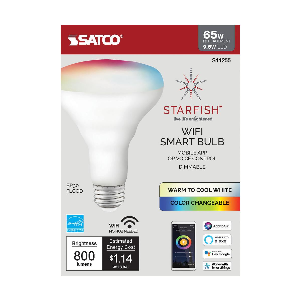 Smart BR30 LED Bulb | 9.5W | RGB & Tunable White (2700K-5000K) | Starfish IoT | E26 Base | 800 Lumens | 120V