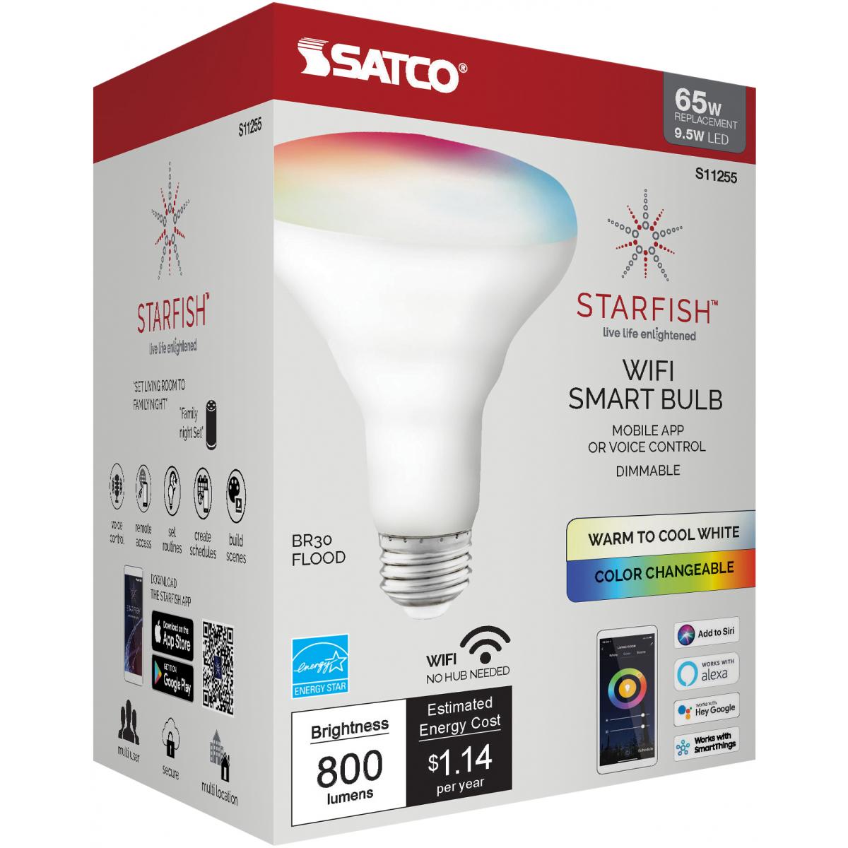 Smart BR30 LED Bulb | 9.5W | RGB & Tunable White (2700K-5000K) | Starfish IoT | E26 Base | 800 Lumens | 120V