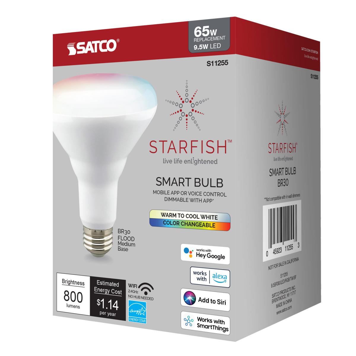 Smart BR30 LED Bulb | 9.5W | RGB & Tunable White (2700K-5000K) | Starfish IoT | E26 Base | 800 Lumens | 120V