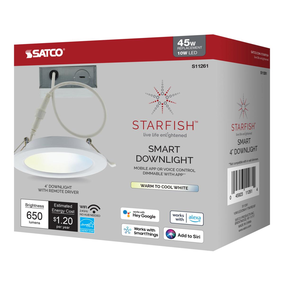 Smart 4-Inch LED Downlight | 10W | Tunable White (2700K-5000K) | Starfish IoT | Round | Remote Driver | Wet Rated | 120V