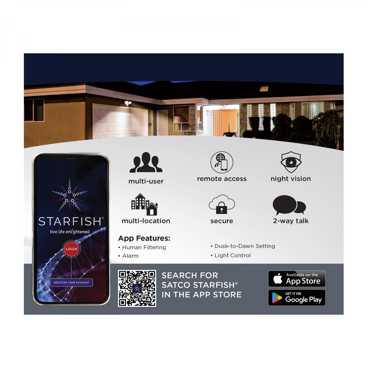 Smart Outdoor Rectangular Security Light with Camera | 36W | Tunable White (3000K-5000K) | Starfish IoT | Black Finish | WiFi Enabled
