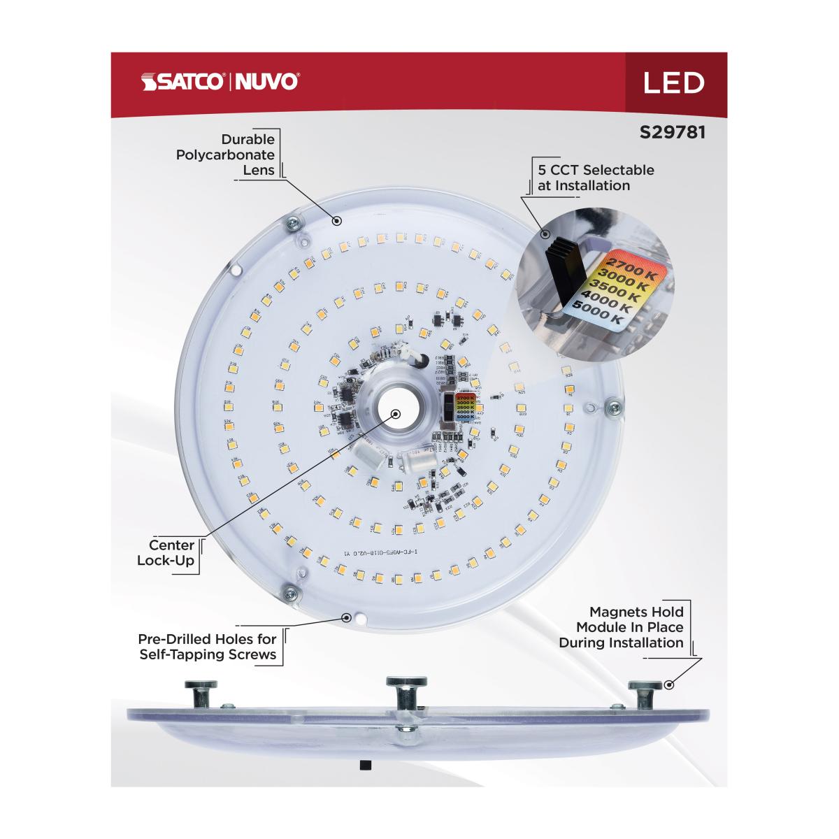 S29781 Circular LED Retrofit Light Engine | 21W, 5CCT Selectable, 120V, Damp Rated, 5-Year Warranty
