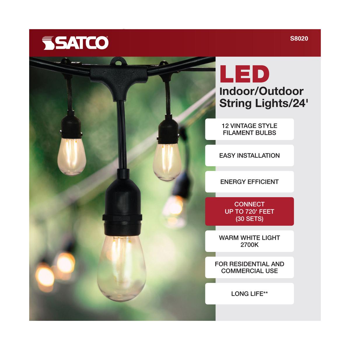 24-Foot LED String Light – 12 Vintage Edison Bulbs, Weatherproof, 120V - Buchanan Lighting LTD.