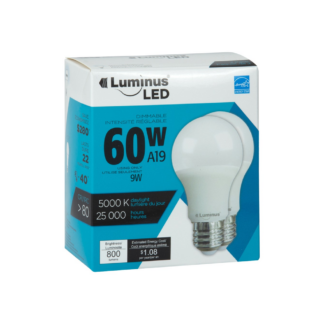 Luminus 8W A19 LED Bulb 2-Pack |5000K | 800LM | Dimmable | 60W Equivalent