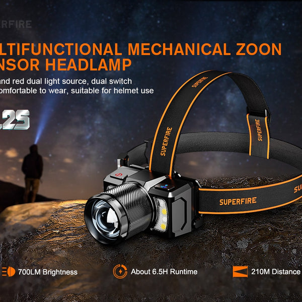 SUPERFIRE HL25 USB Rechargeable Headlamp | 700LM Super Bright LED