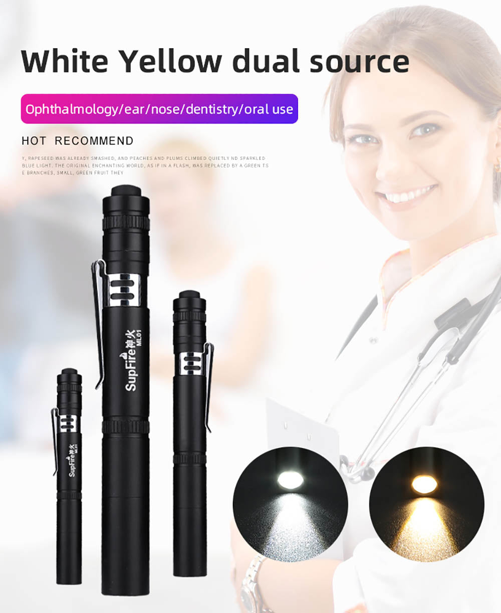 SUPERFIRE ML01 Medical Flashlight Penlight | Dual Light Source for Examinations - Buchanan Lighting LTD.