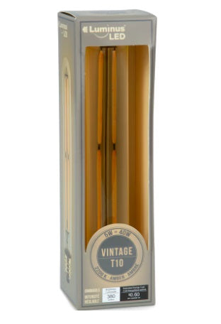Luminus 5W Vintage T10 Dimmable LED Bulb | 2200K Amber | 380LM | E26 Base | 6-Pack